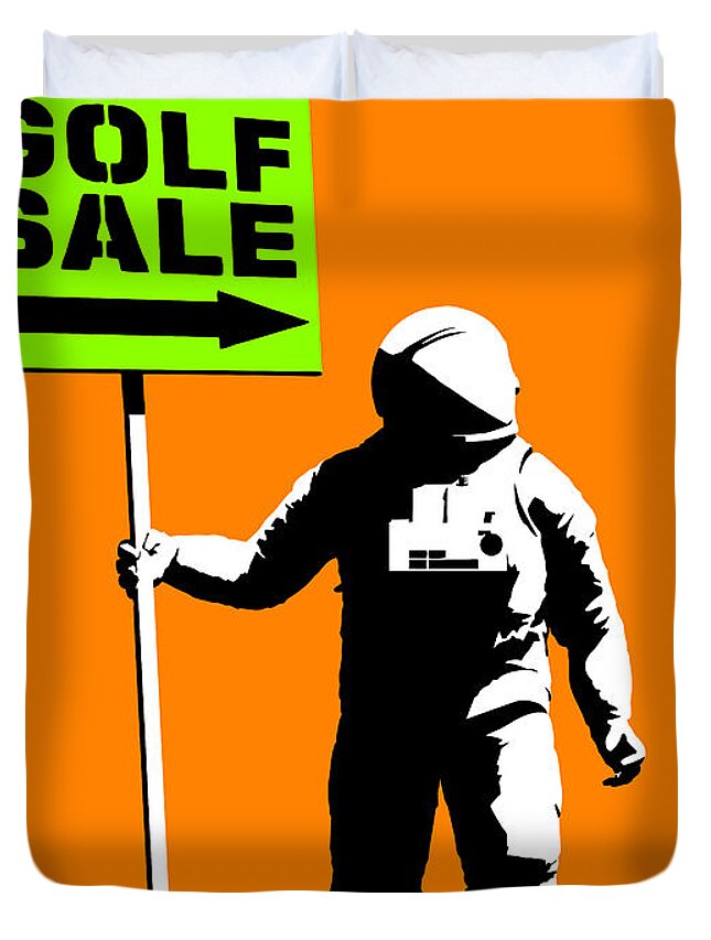 Space Duvet Cover featuring the painting Space golf sale #1 by Pixel Chimp