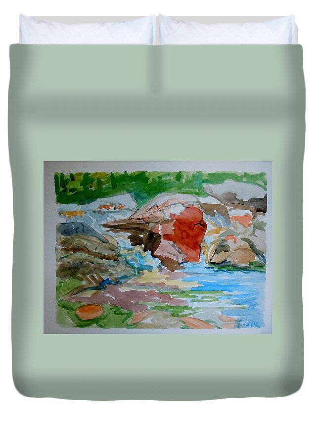 Maine Duvet Cover featuring the painting Surry Falls by Francine Frank