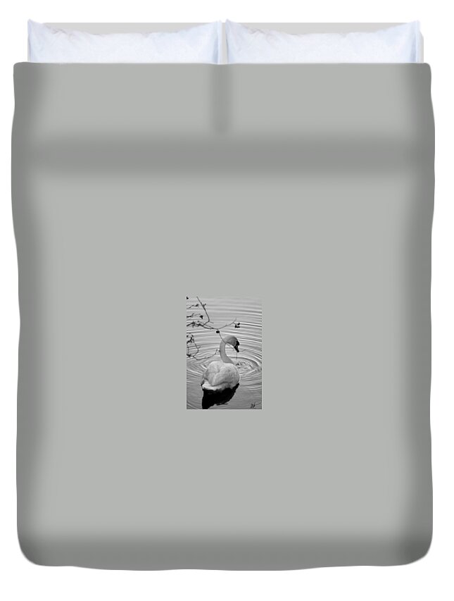 Swan Duvet Cover featuring the photograph Swan at Dusk by Mark Valentine