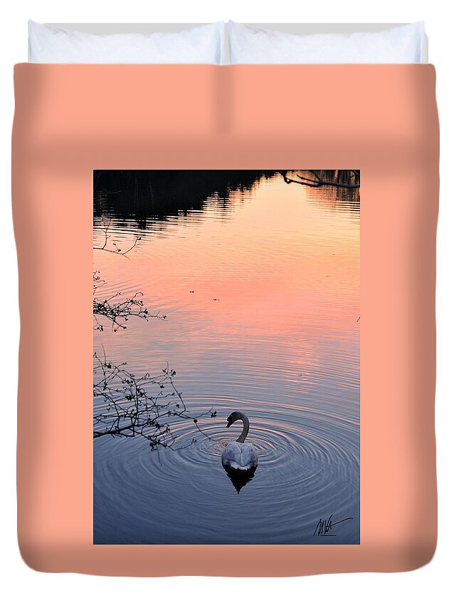  Duvet Cover featuring the photograph Swan Sunset #1 by Mark Valentine