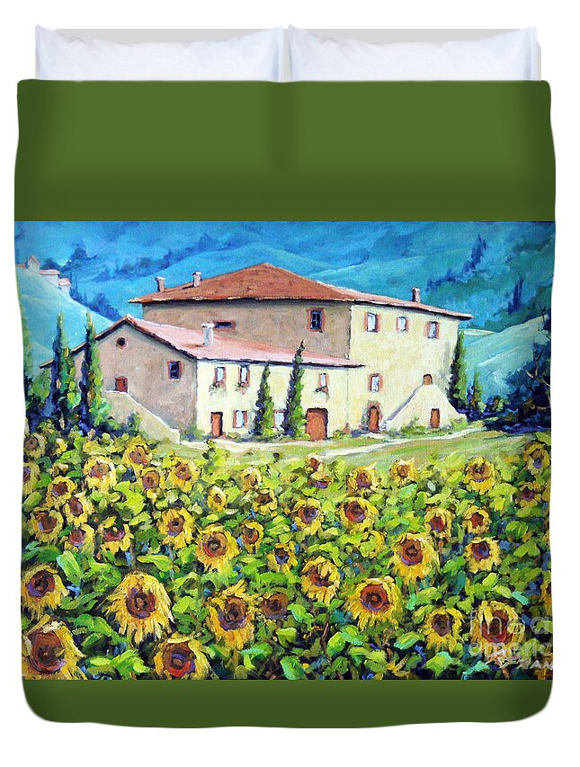 Art Duvet Cover featuring the painting Tuscan Sunflowers by Richard T Pranke