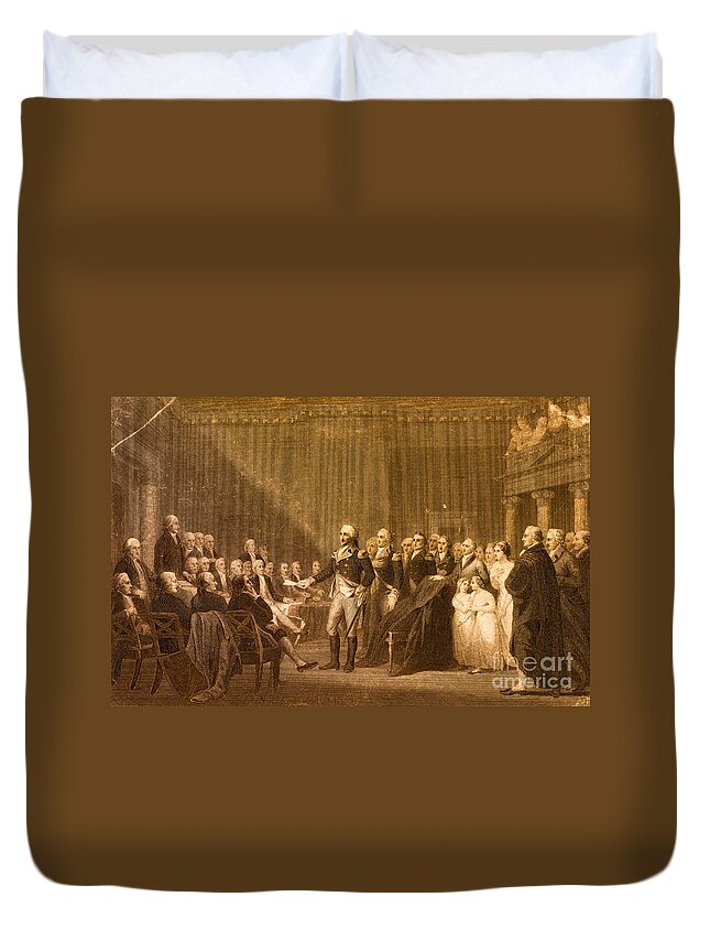 George Washington Duvet Cover featuring the photograph Washington Resigning His Commission #1 by Photo Researchers