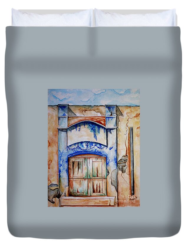 South Of The Border Duvet Cover featuring the painting Window from Santiago #1 by Kandyce Waltensperger
