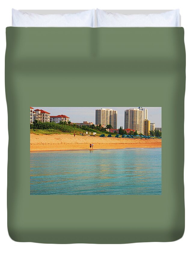  Shore Duvet Cover featuring the photograph 15-Morning Stroll by Joseph Keane