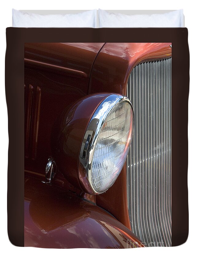 Chevy Truck Duvet Cover featuring the photograph 1934 Ford Headlight and Grill by Bob Christopher