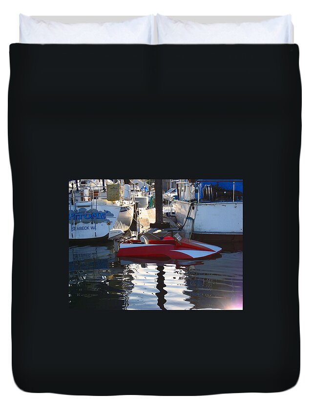 Small Boats Duvet Cover featuring the photograph 1950's Custom Hydroplane by Kym Backland