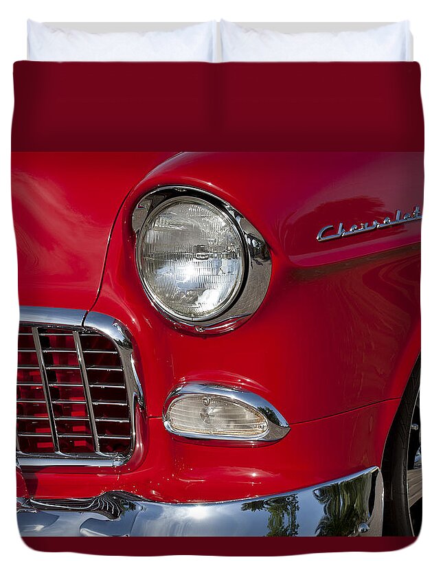1955 Chevrolet 210 Duvet Cover featuring the photograph 1955 Chevrolet 210 Front End by Jill Reger