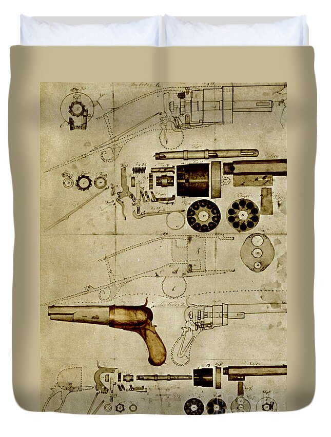 Samuel Colt Duvet Cover featuring the photograph Colt Pistol Us Patent Diagram #3 by Science Source