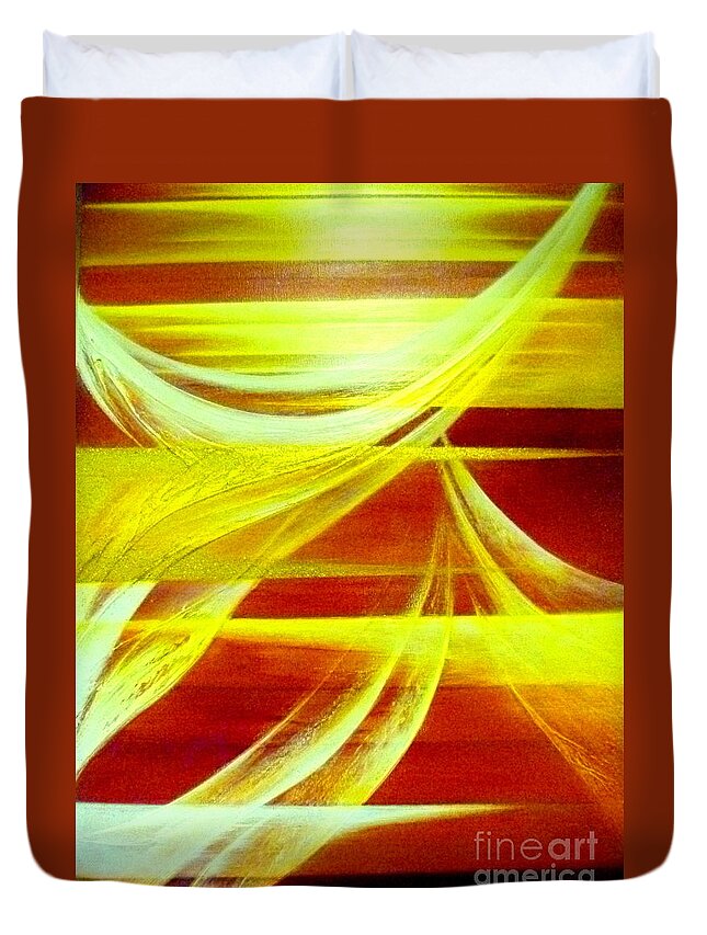 Light.sunrise.departure.sky.sun.sunshine.wind.sky.colorful.positive.hope.happy.pure. Duvet Cover featuring the painting Departure #3 by Kumiko Mayer
