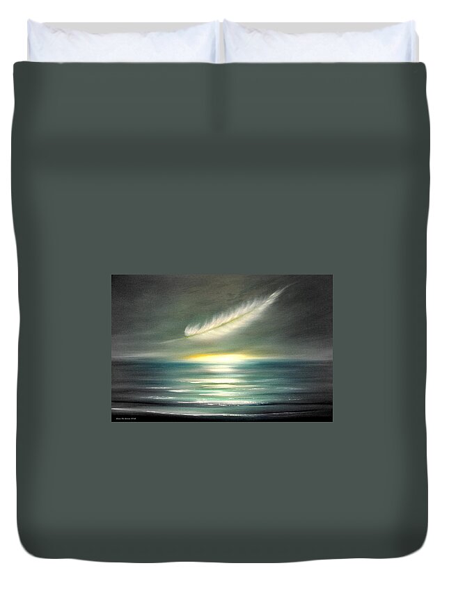 Sunset Duvet Cover featuring the painting Feather at Sunset #2 by Gina De Gorna