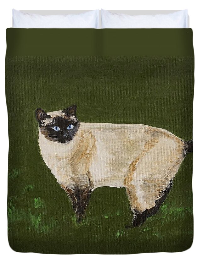 Siamese Painting Duvet Cover featuring the painting Sweetest Siamese #2 by Leslie Allen