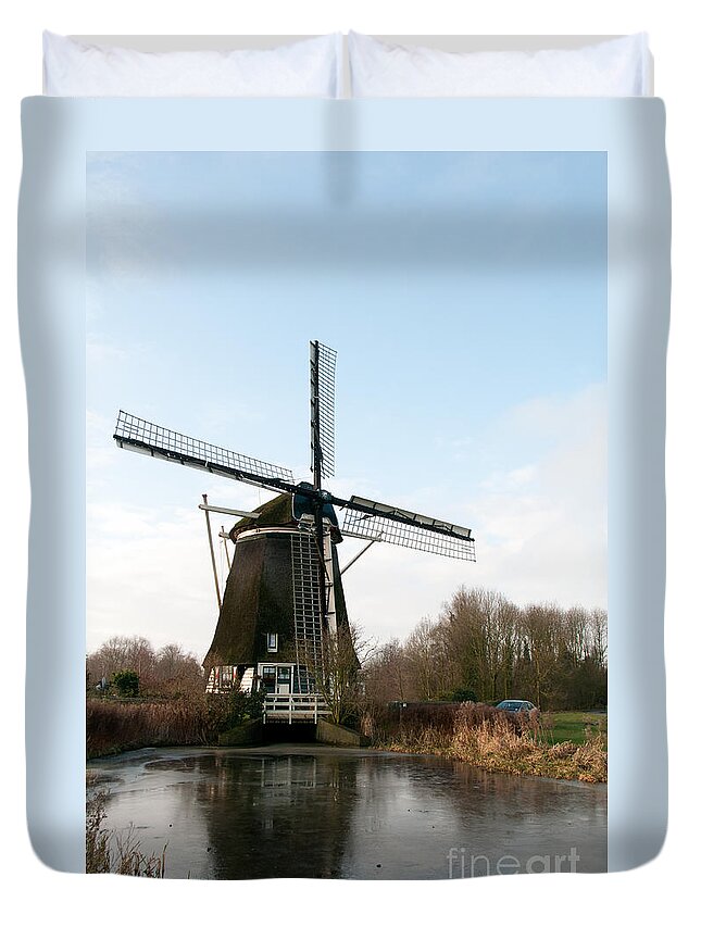 Amsterdam Duvet Cover featuring the digital art Windmill in Amsterdam #2 by Carol Ailles