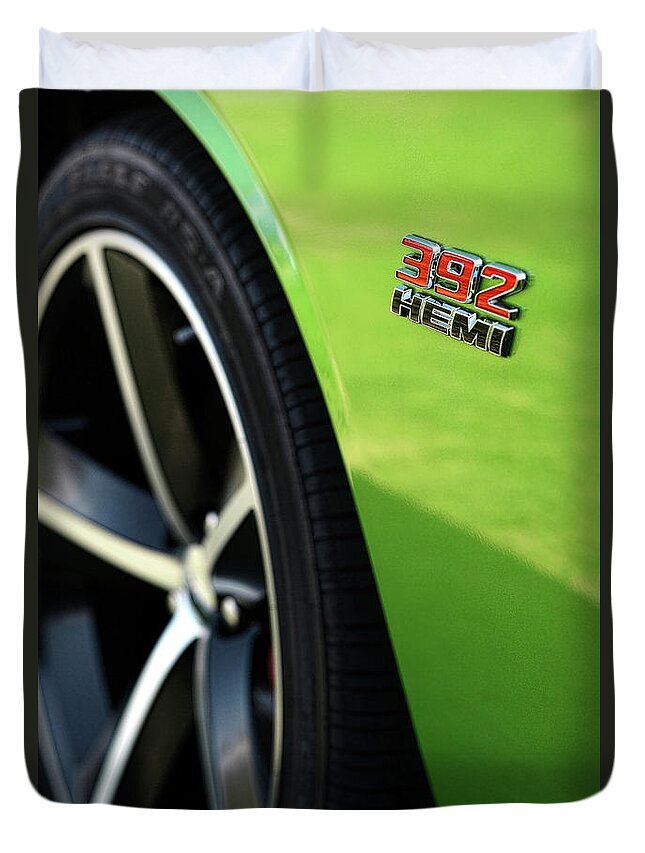 2011 Duvet Cover featuring the photograph 2012 Dodge Challenger 392 HEMI - Green With Envy by Gordon Dean II