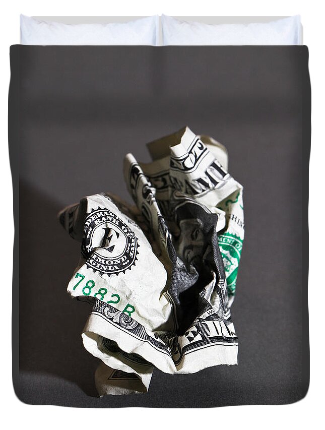 Bill Duvet Cover featuring the photograph Crumpled Money #3 by Photo Researchers, Inc.