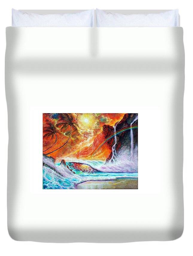 Hawaii Seascape Duvet Cover featuring the painting Hawaii Sunset #2 by Leland Castro