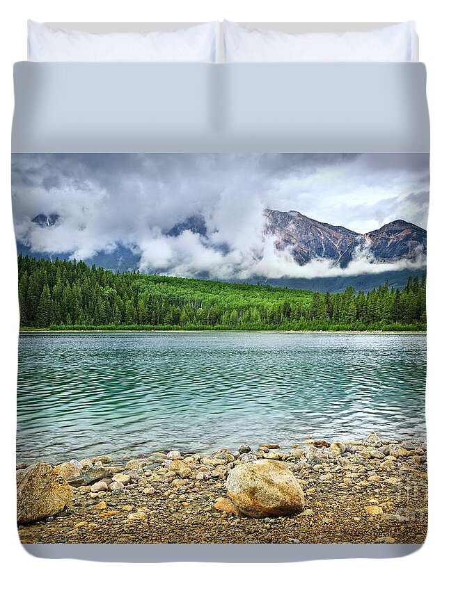 Lake Duvet Cover featuring the photograph Mountain lake in Jasper National Park 4 by Elena Elisseeva