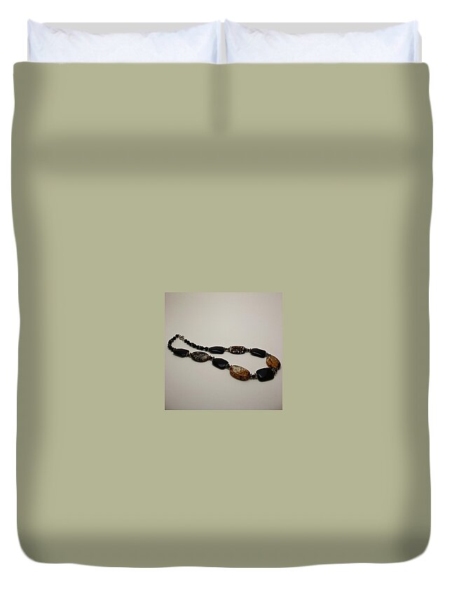 Original Handmade Jewelry Duvet Cover featuring the jewelry 3617 Crackle Agate and Onyx Necklace by Teresa Mucha