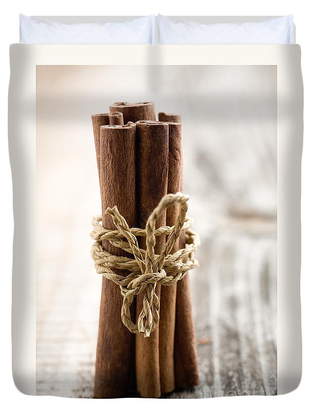 Aromatic Duvet Cover featuring the photograph Cinnamon sticks #4 by Kati Finell