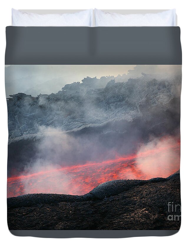 Fluid Duvet Cover featuring the photograph Lava Flow During Eruption Of Mount Etna #4 by Richard Roscoe