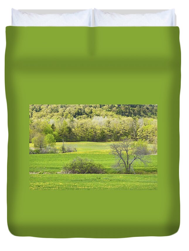 Spring Duvet Cover featuring the photograph Spring Farm Landscape With Dandelion bloom in Maine #4 by Keith Webber Jr