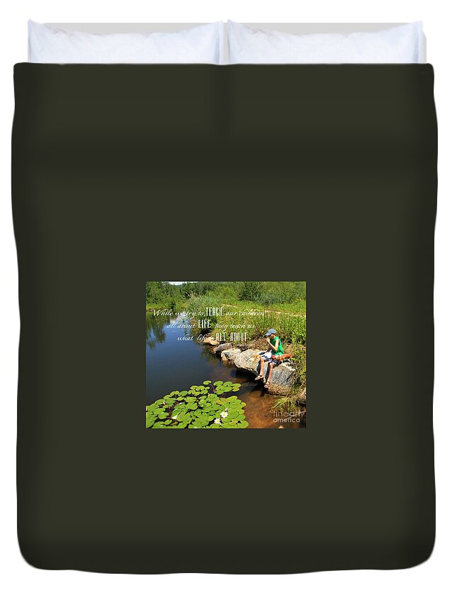 Dog Duvet Cover featuring the photograph A Boy and his Dog by Brenda Giasson