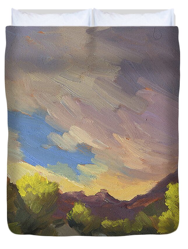 Break In The Clouds Duvet Cover featuring the painting A Break in the Clouds by Diane McClary