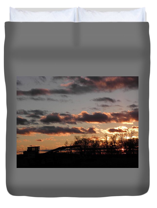 Sunset Duvet Cover featuring the photograph A Farmers Day Is Done by Kim Galluzzo Wozniak