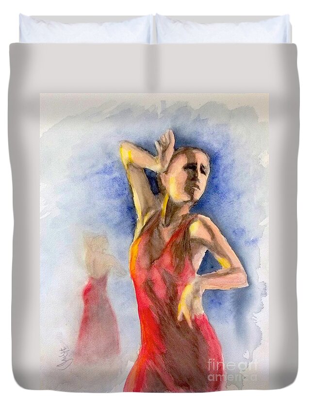 Flamenco Duvet Cover featuring the painting A Flamenco Dancer 2 by Yoshiko Mishina