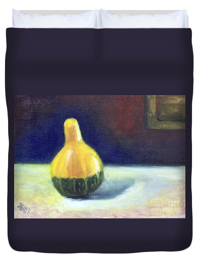 Still Life Duvet Cover featuring the painting A Gourd by Yoshiko Mishina