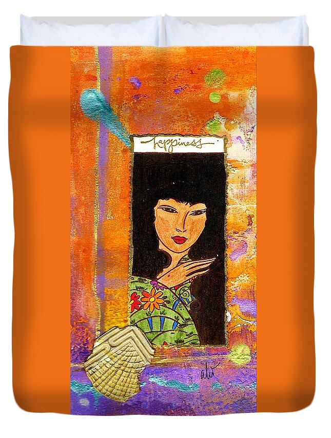 Woman Duvet Cover featuring the mixed media A Lady Called HAPPINESS by Angela L Walker