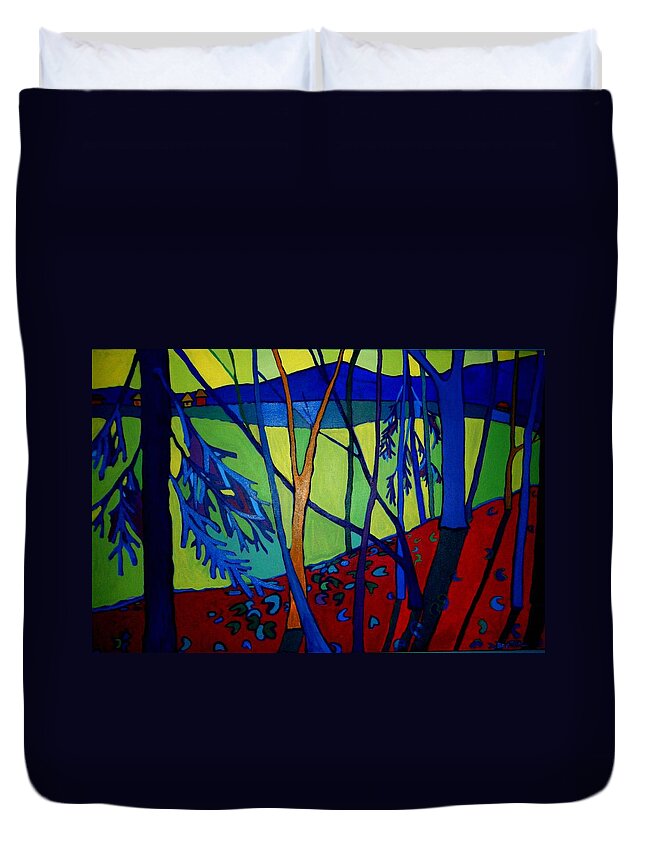 Landscape Duvet Cover featuring the painting A Light in the Forest by Debra Bretton Robinson