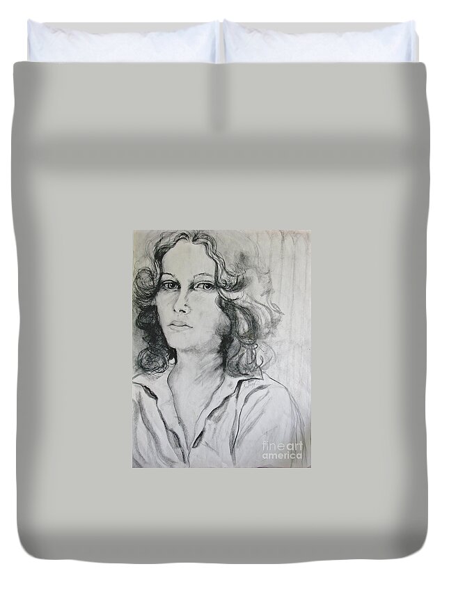 Portrait Duvet Cover featuring the drawing A Look Within by Rory Siegel