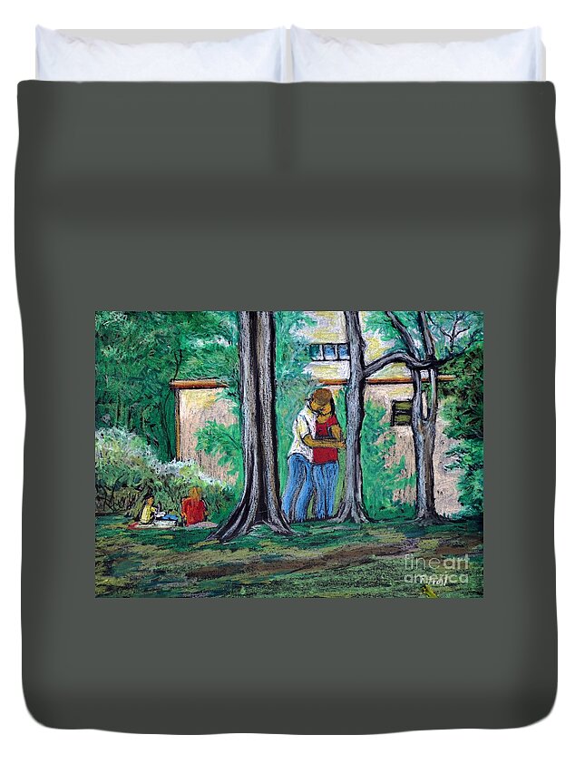 Parks Duvet Cover featuring the pastel A Nice Day in Dominion Square by Reb Frost