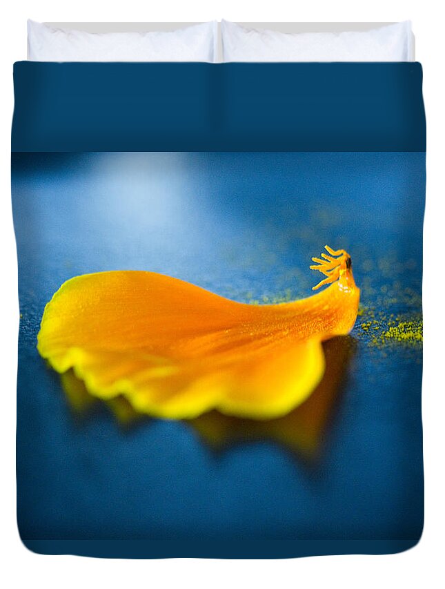 Poppy Petal Duvet Cover featuring the photograph A Petal Falls by Marie Jamieson