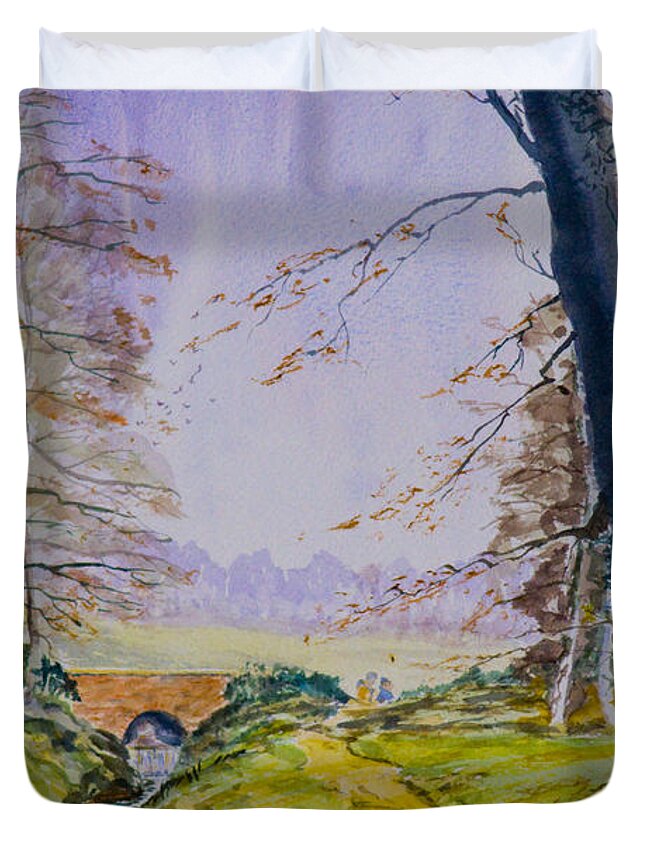 Tree Duvet Cover featuring the painting A River Flows Gently by Rob Hemphill