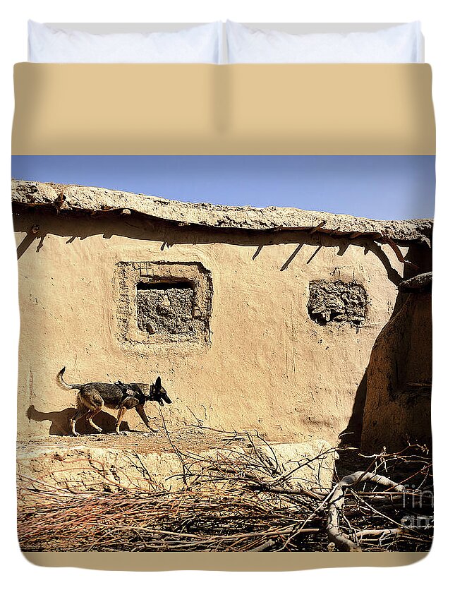 Zabul Province Duvet Cover featuring the photograph A U.s. Air Force K-9 Searches by Stocktrek Images