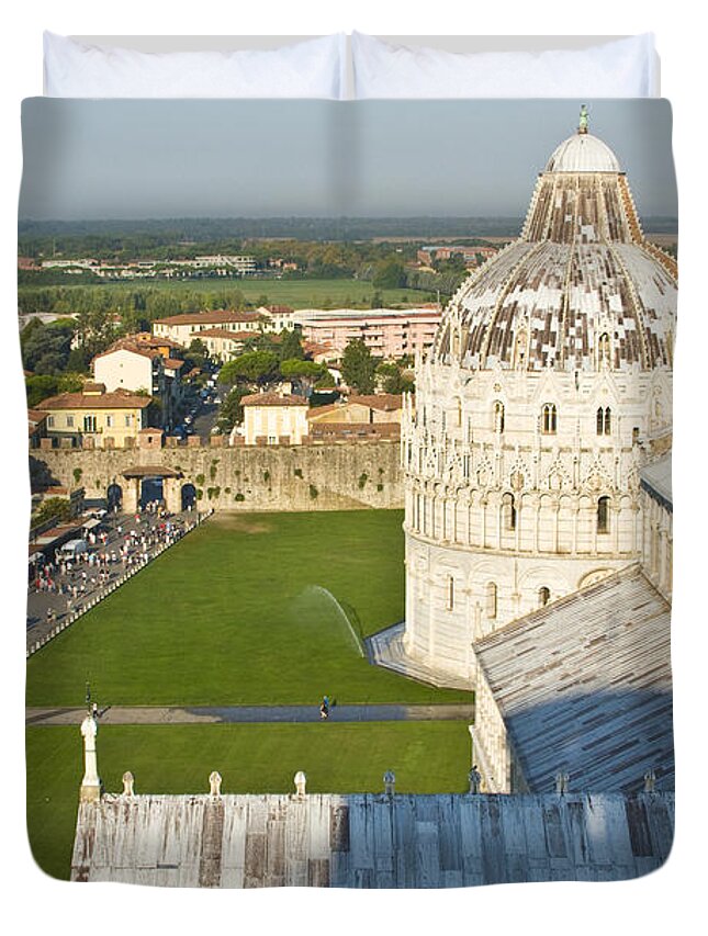 Leaning Tower Duvet Cover featuring the photograph A View from the Bell Tower of Pisa by Richard Henne