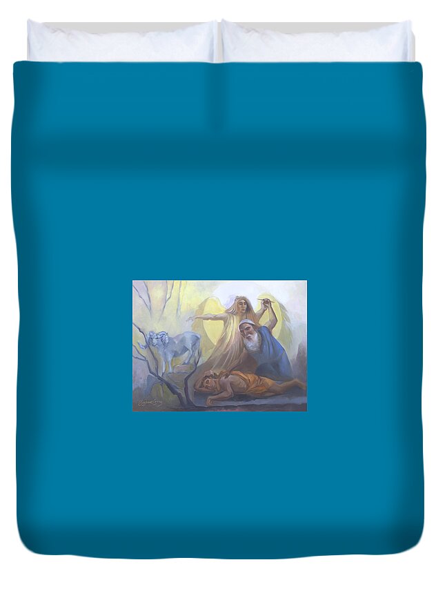 Chumash Duvet Cover featuring the painting Abraham and Issac Test of Abraham by Suzanne Giuriati Cerny
