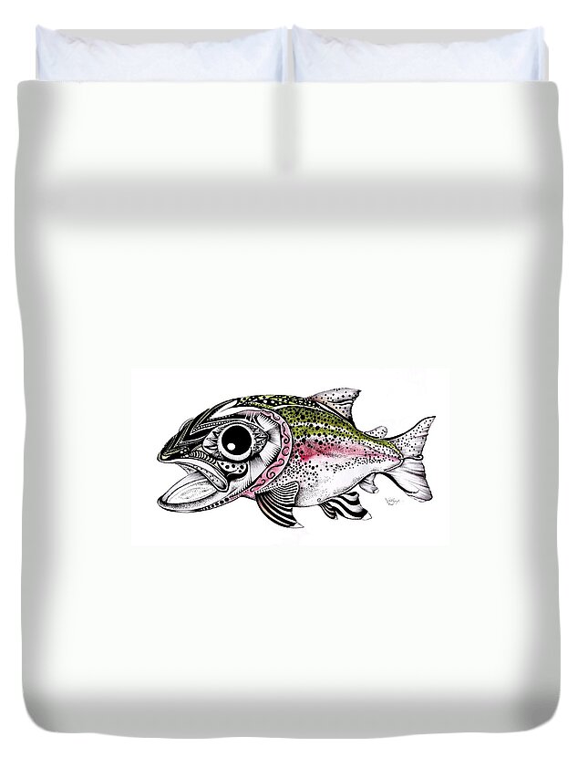 Rainbow Trout Duvet Cover featuring the painting Abstract Alaskan Rainbow Trout by J Vincent Scarpace