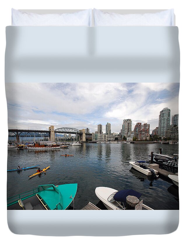 Cityscape Canada Duvet Cover featuring the photograph Across False Creek by John Schneider