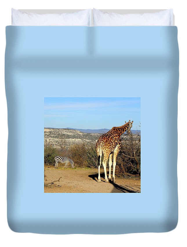 Giraffe Duvet Cover featuring the photograph African Safari in Arizona by Kim Galluzzo Wozniak
