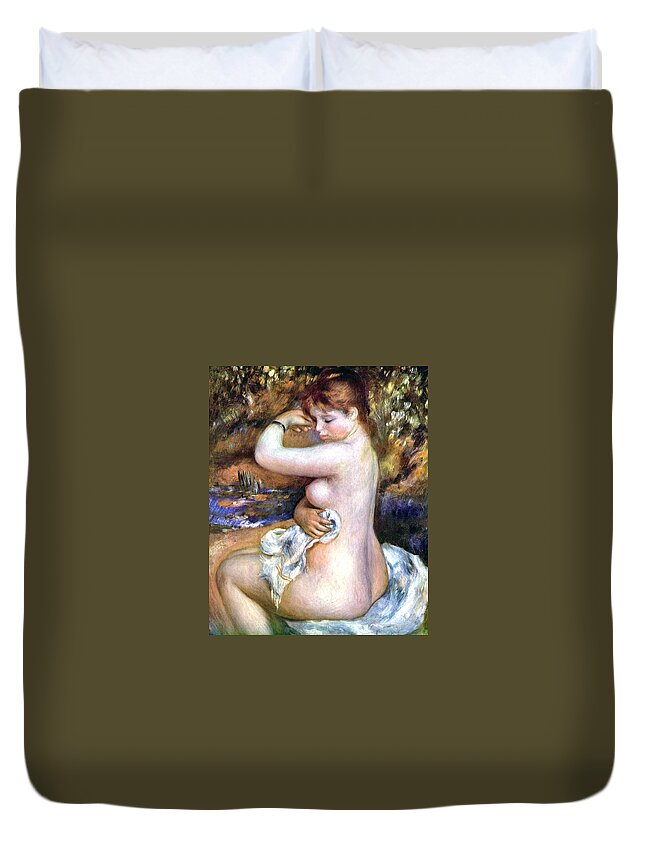Nude Duvet Cover featuring the painting After bath by Sumit Mehndiratta