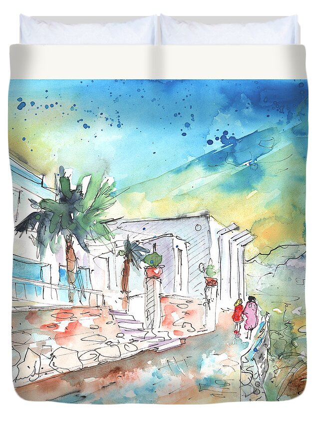 Travel Sketch Duvet Cover featuring the painting Agia Galini 02 by Miki De Goodaboom