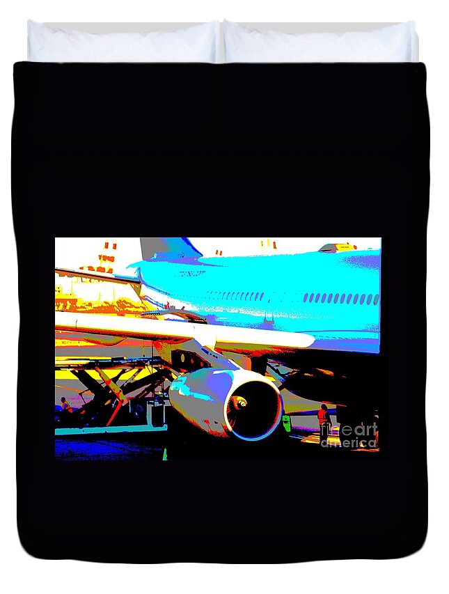 Aircraft Travel Voyage Airport Engine Check Up Holidays Fun Joy Touch Down Lift Off Plane Airplane Duvet Cover featuring the mixed media Aircraft on the ground by Rogerio Mariani