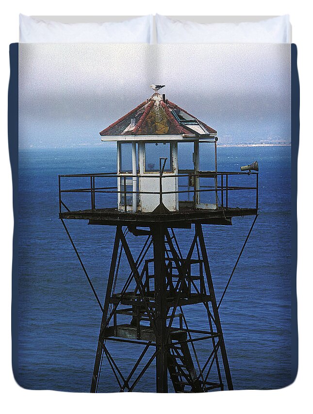 Alcatraz Duvet Cover featuring the photograph Alcatraz Watch Tower by Paul W Faust - Impressions of Light