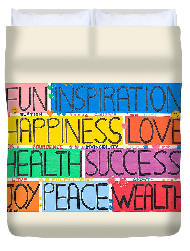 Fu Duvet Cover featuring the painting All The Happy Words by Hagit Dayan