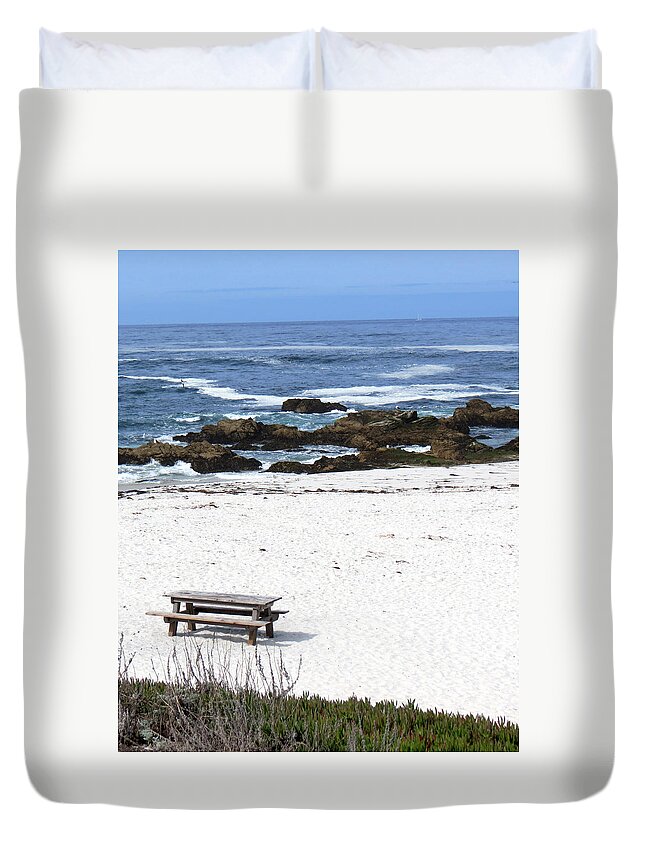 Beach Duvet Cover featuring the photograph Alone by Diane Wood