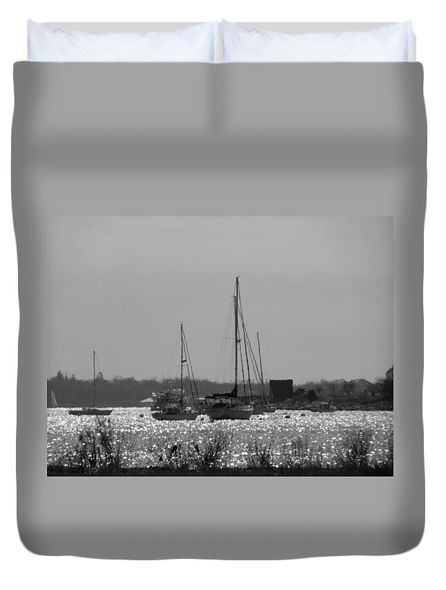 Sailboats Duvet Cover featuring the photograph Anchored In by Kim Galluzzo