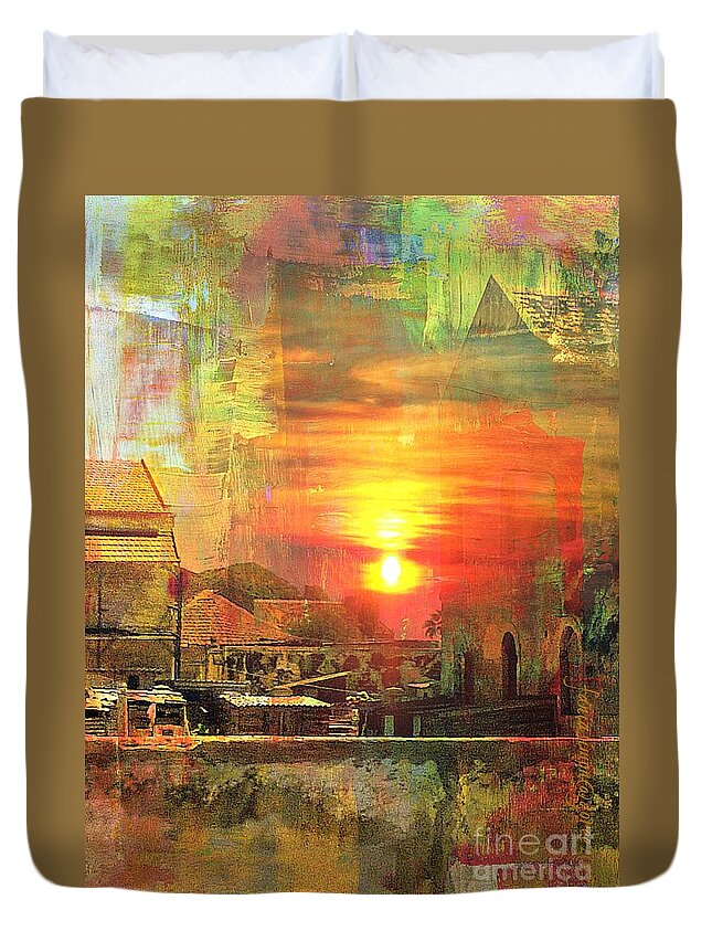 Fania Simon Duvet Cover featuring the mixed media Another Day in Poverty by Fania Simon