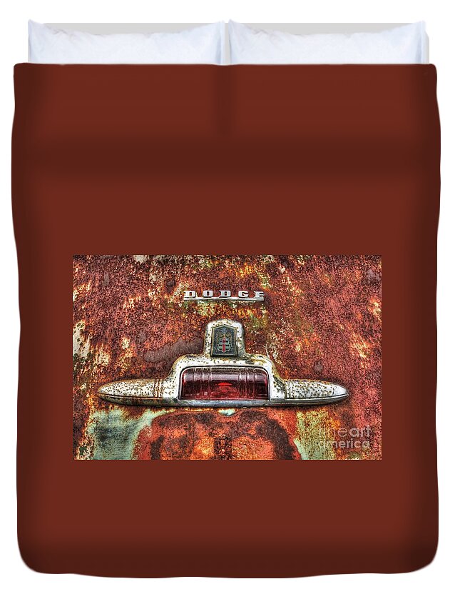 Old Duvet Cover featuring the photograph Antique Dodge Logo by Dan Stone